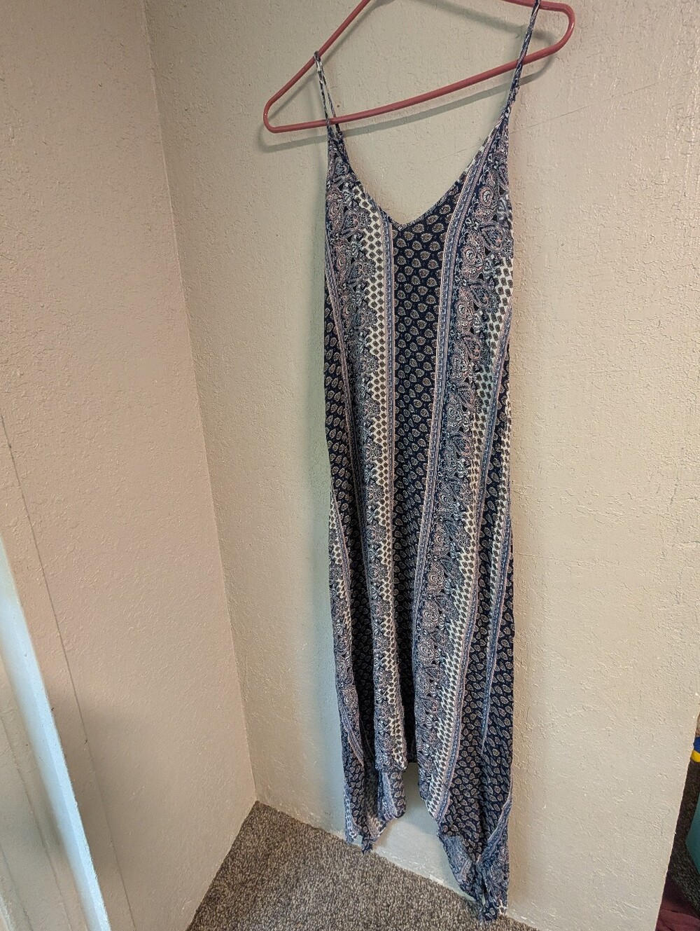Paisley Maxi dress L Navy Rose Handkerchief Flowy Boho Cottage Fairy Whimsy